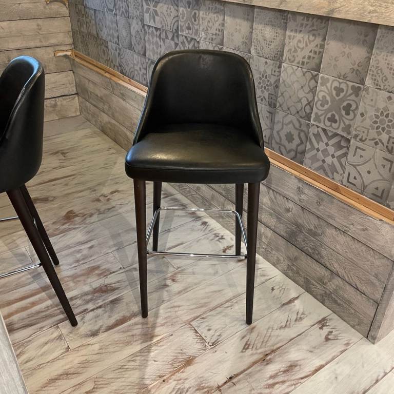 NEW EX DISPLAY, BESPOKE MADE, COURT BAR STOOL IN BLACK LEATHER, £80 X1 In Stock