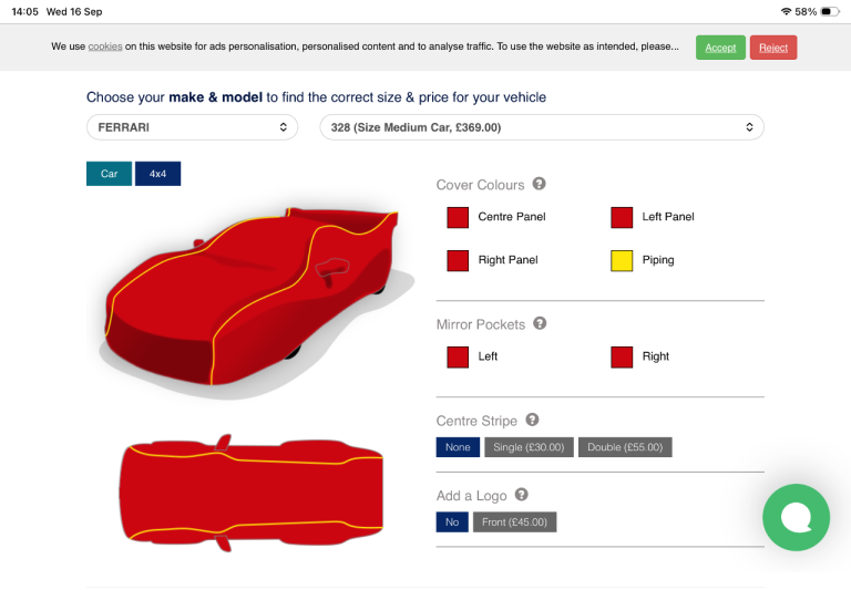 Ferrari 328 indoor fleece car cover