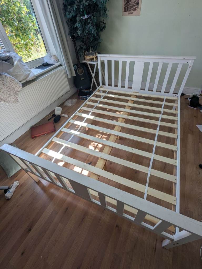 White Wooden Bed Frame and mattress - Good Condition