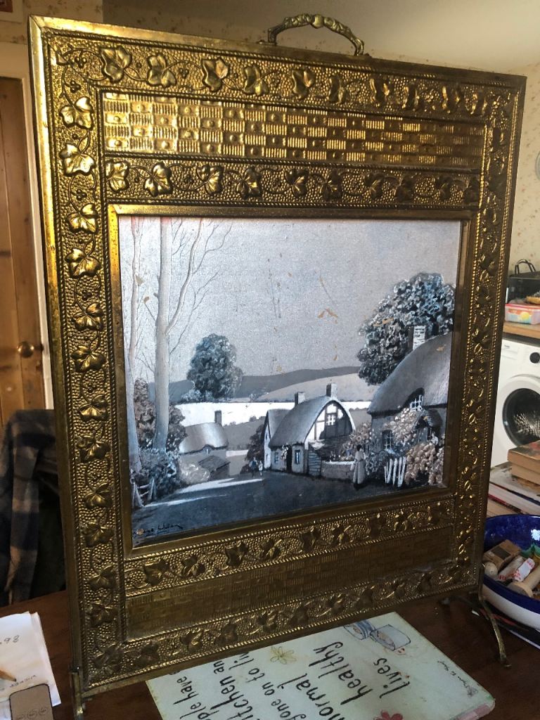 Antique brass fire place screen