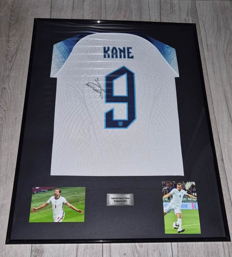 Signed football shirt. Harry Kane signed England shirt in frame with proof and COA 