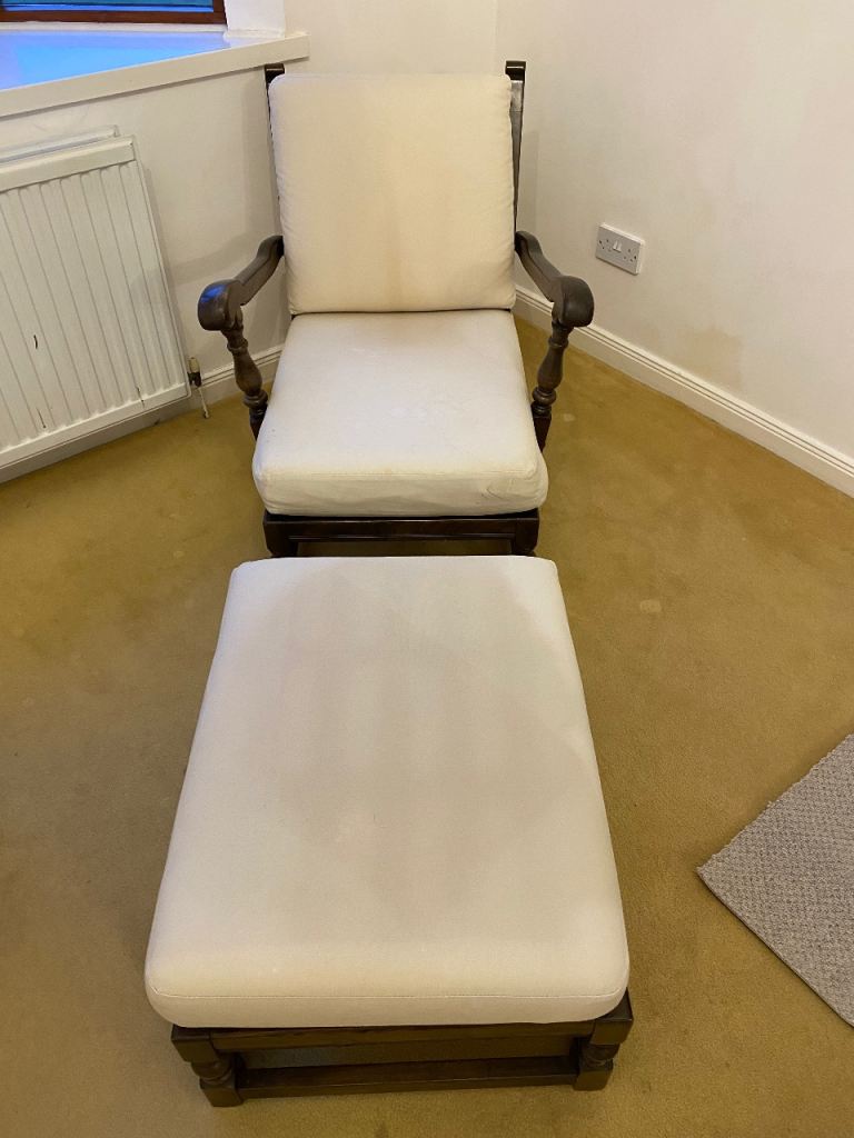 Vintage Ercol Windsor Model 445 Easy Chair and Footstool