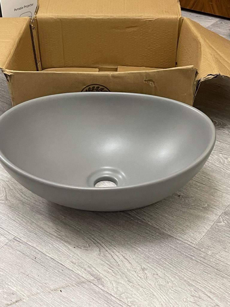 image for Oval-Shaped Ceramic Basin in Matt Light Grey - Luxury and Stylish Wash Basin for Bathroom