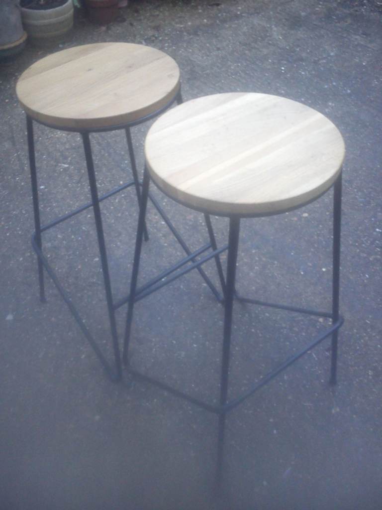 Pair of ash and steel stacking stools.
