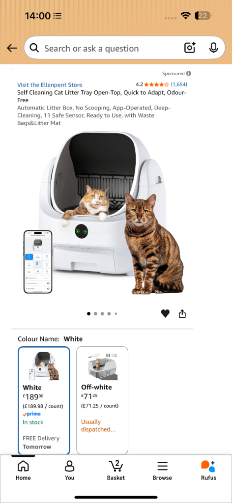 Self Cleaning Cat Litter Tray Open-Top, Quick to Adapt, Odour-Free.Automatic Litter Box, No Scooping