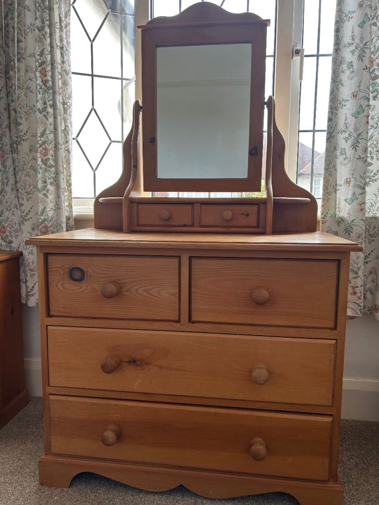 Wooden Dressing Table, Wardrobe & Bedside Cabinet - Good Condition