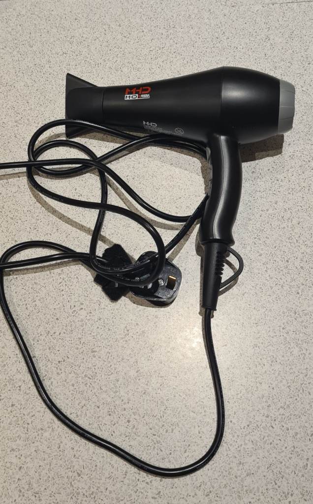 MHD 1800W Hair Dryer — Black, 3 Settings + Cool Shot, Fully Working