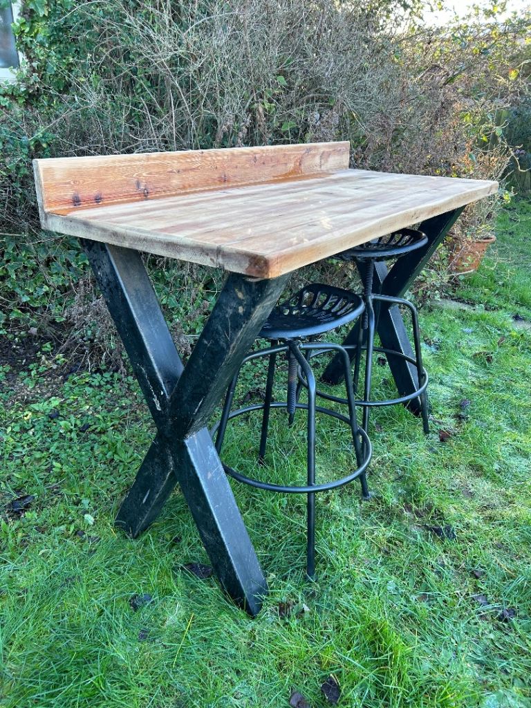  Fab industrial breakfast bar and two adjustable tractor stools