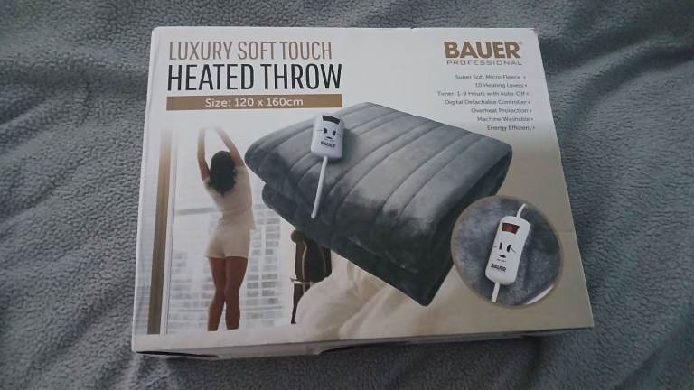 Bauer Grey Luxury Soft Touch Heated Throw
