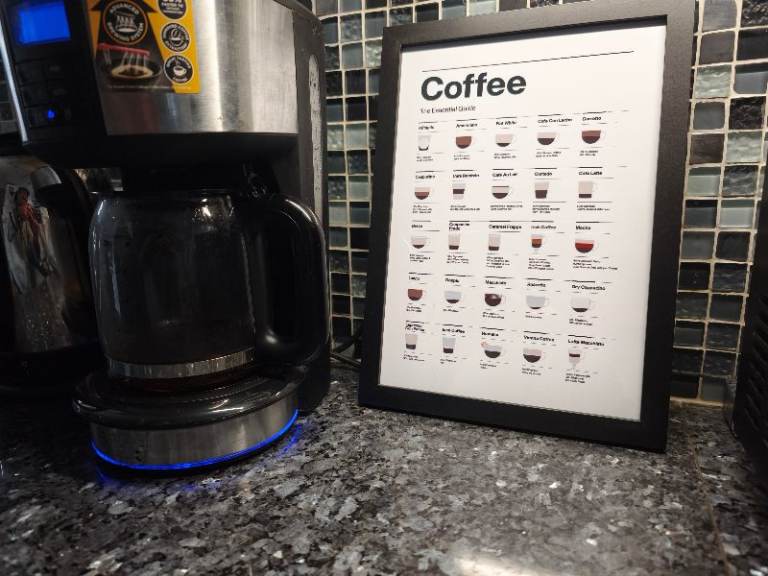 Coffee Guide Kitchen Print • Café Style Wall Art, A4 Framed Dark Brown