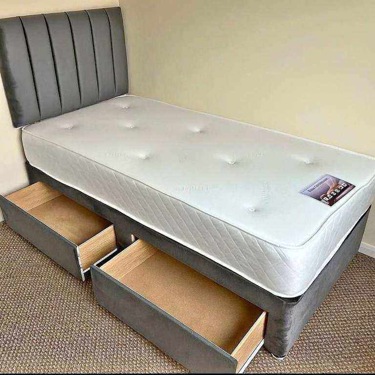 Single Divan 3ft Bed – Stylish Storage Drawers & Mattress Included