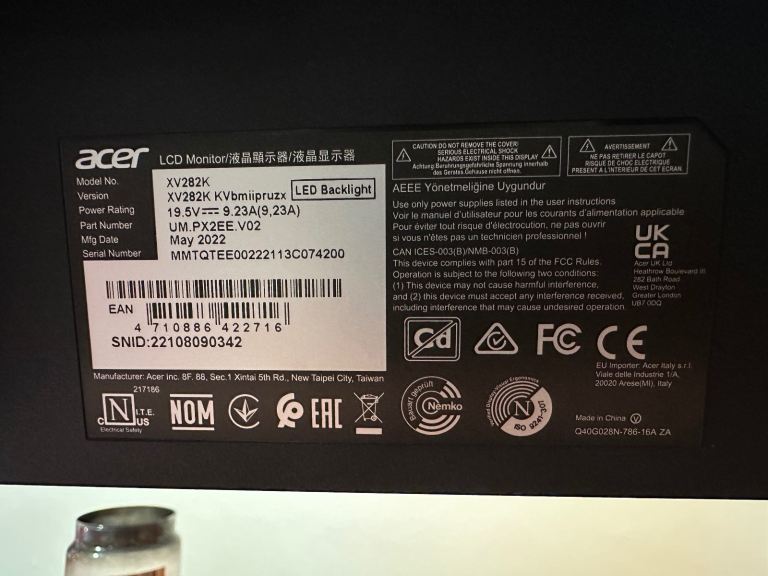 Acer XV2 27 inch gaming monitor. 4KUHD 144hz