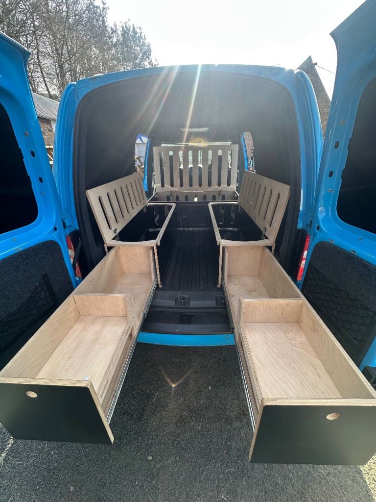 VW Caddy Micro Camper Sleeping Module Kit - removable van life bed and storage 