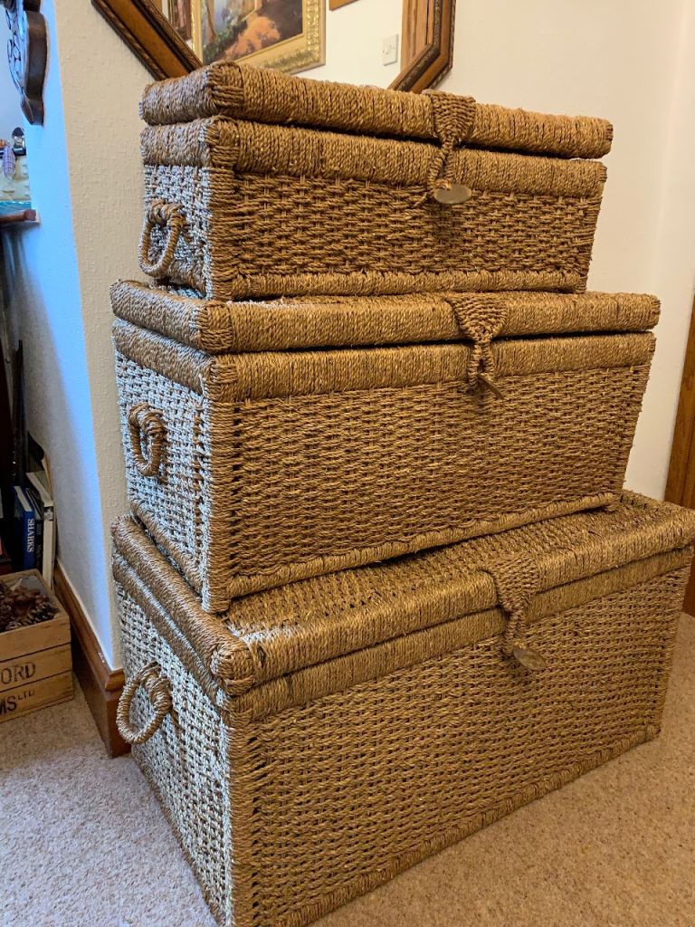Set of 3 Woven Storage Chests/Trunks – Good Condition