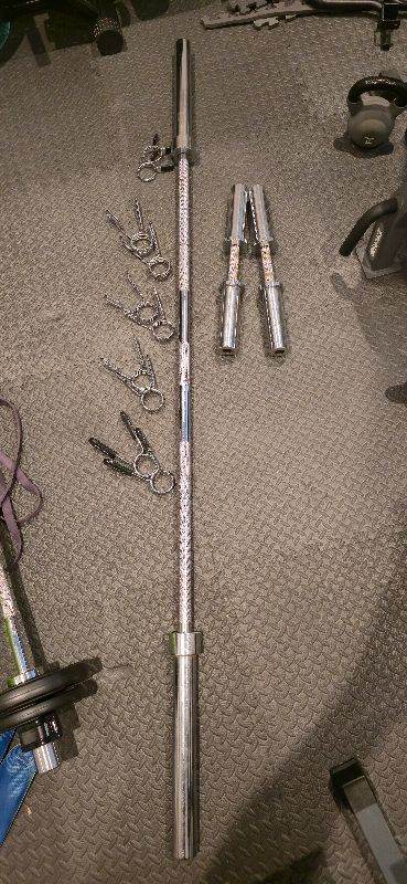 Bodymax 7ft olympic barbell + dumbells + collars