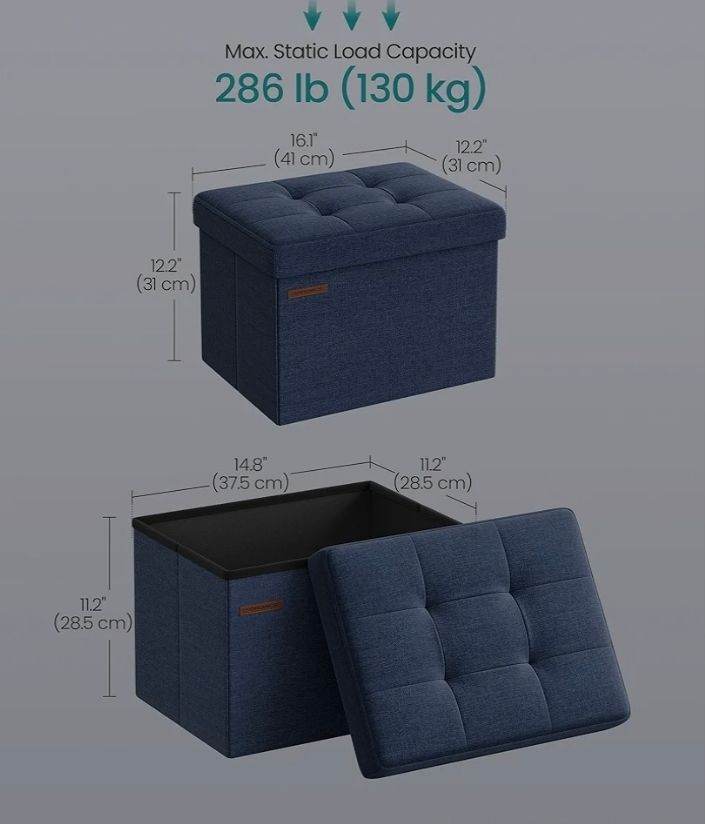 A new still boxed flat packed blue canvas folding boxes with lids 