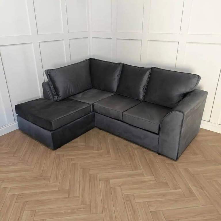 Premium Dylan Corner Sofa Set Or 3+2 Seater | Grey Plush Velvet | Same Day Delivery | Brand New