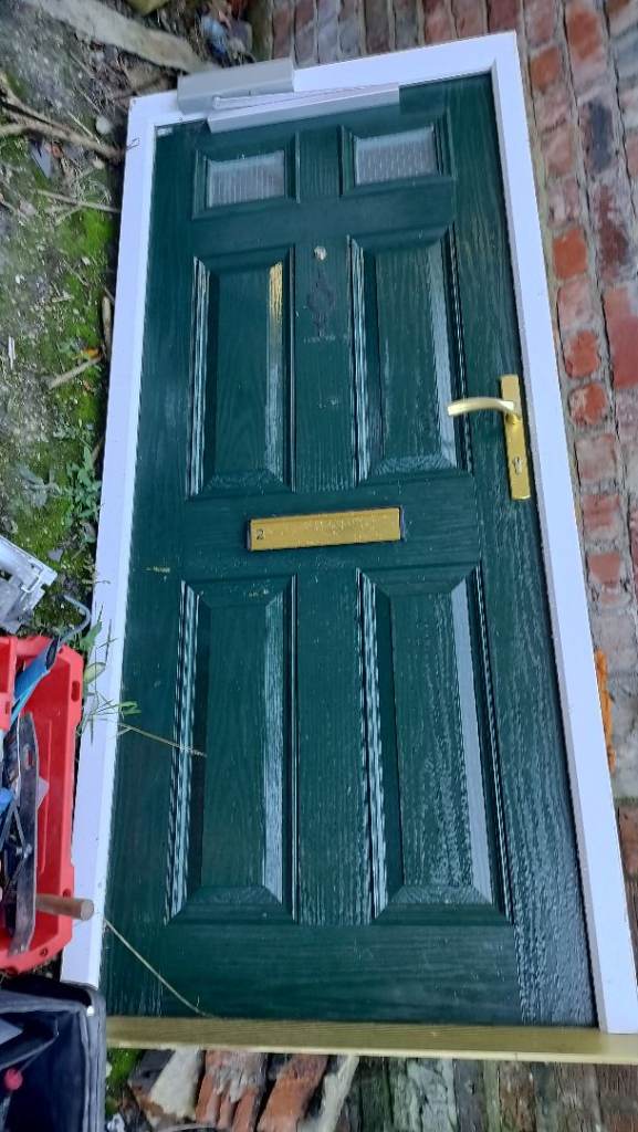 image for  Green front door with closer, frame and top windows
