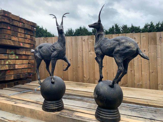 Pair Of Cast Iron Deer Gate Post Finials
