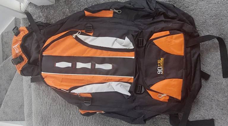 Large Black and Orange Hiking Backpack 90+ Litre – Good Condition