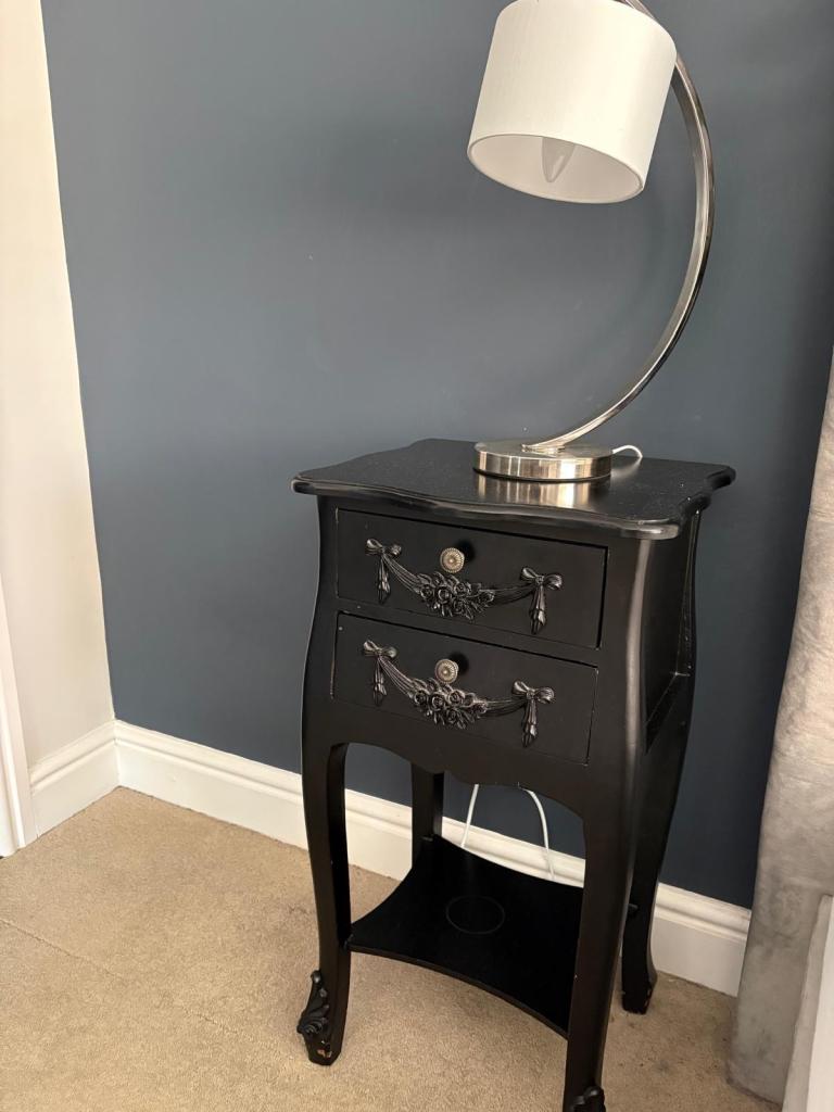 Black French Style Bedside Table with Two Drawers