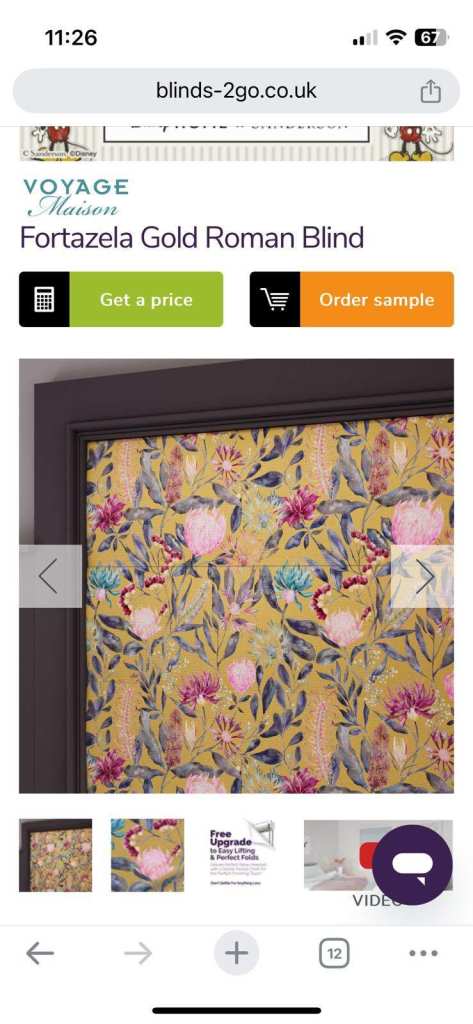 2x Voyage Maison Fortazela Gold Roman Blind - Blackout, 105x135cm 