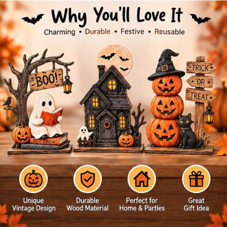 3D Halloween Wooden Tabletop Decorations – Boo Ghost Pumpkins