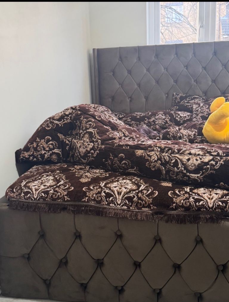 Super King Ottoman Storage Bed – Brown Velvet, Like New