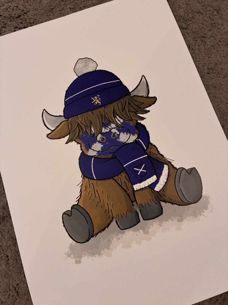 Scotland Highland Cow art print “Tartan Army Coo”