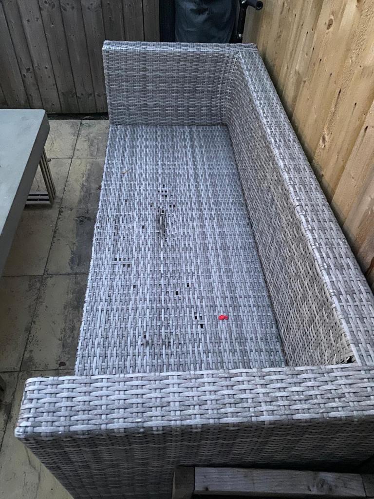 Grey Rattan Corner Sofa with Cushions – Used Condition