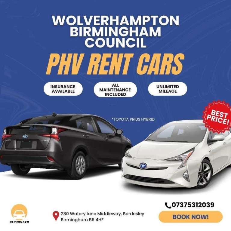 WOLVERHAMPTON & BIRMINGHAM PLATED PRIVATE HIRE HYBRID CARS AVAILABLE FOR RENT IN BIRMINGHAM
