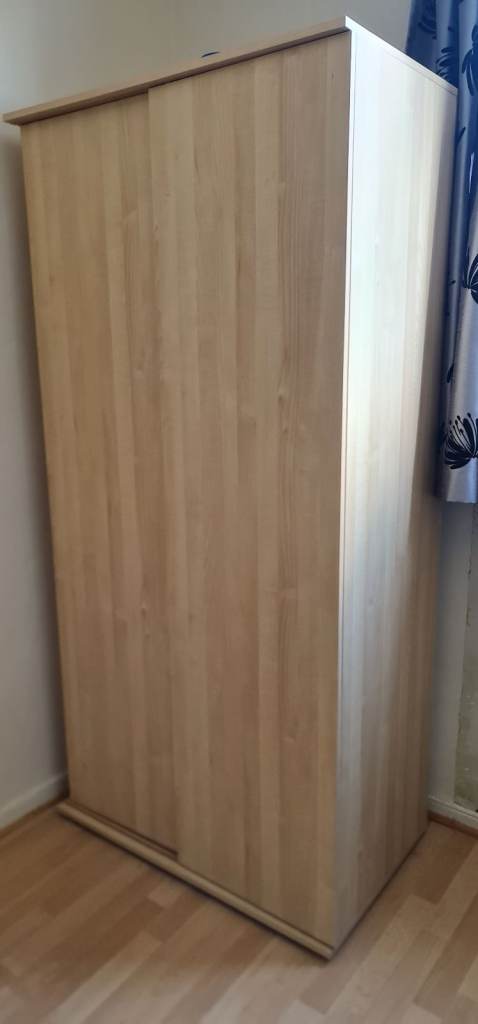 Wooden Wardrobe with Sliding Doors and Internal Shelf