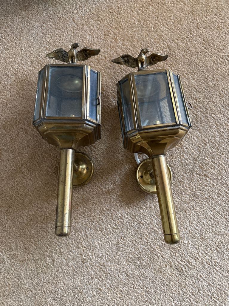 Pair of Vintage Brass Carriage Lamps
