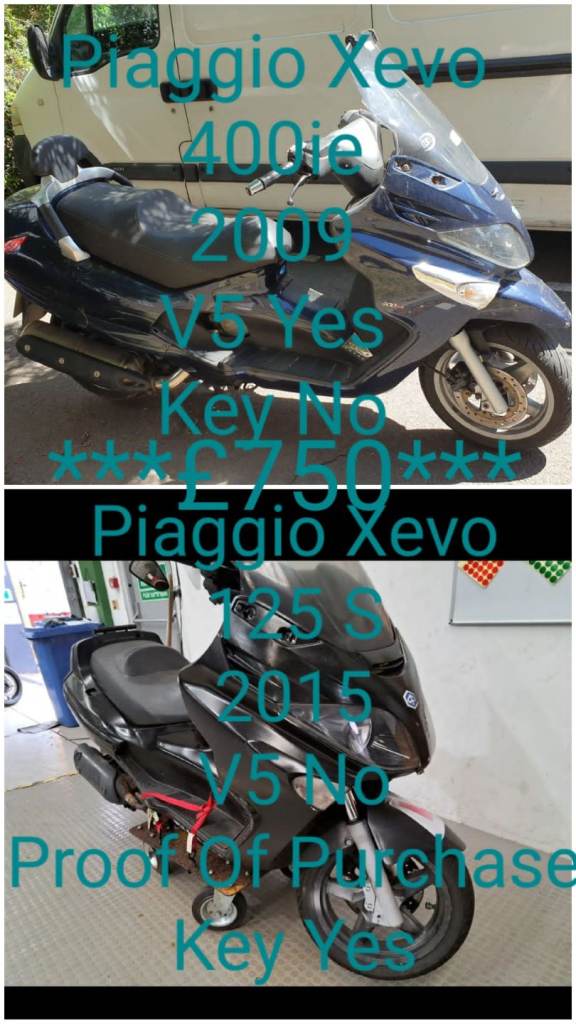 Piaggio Xevo 400 IE 2009 & Xevo 125 S 2015.. 125 reg 300. 125 reg 400