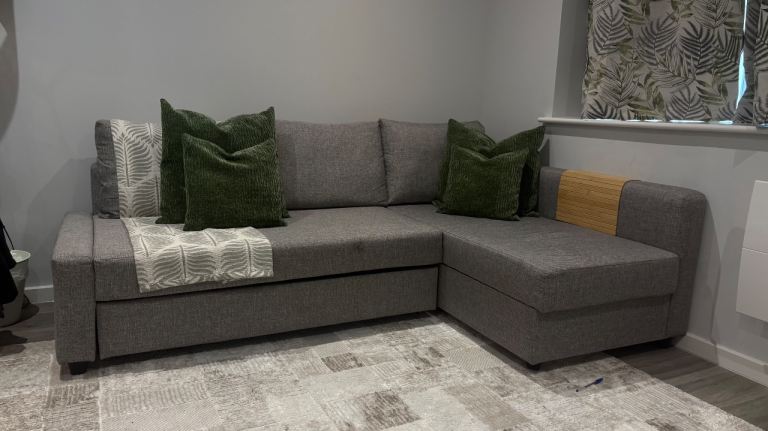 Good Condition Grey Fabric Corner Sofa Bed with Storage
