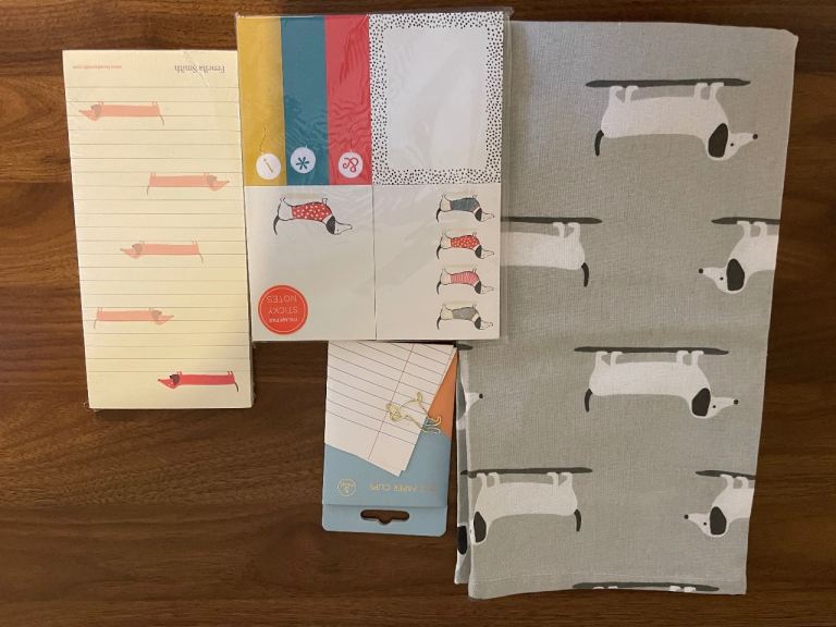 Sausage dog/dachshund stationery and teatowel