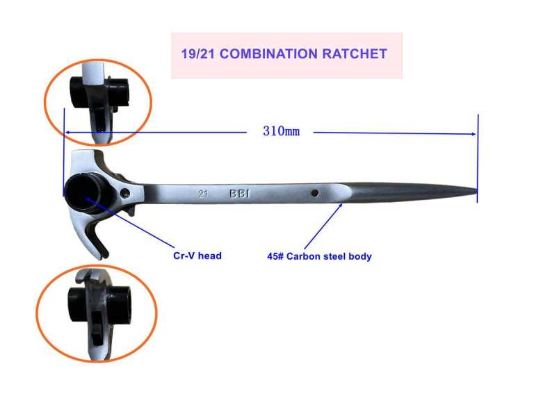 New 19/21 or 17 19 mm Silver Combination Ratchet Spanner – 310mm