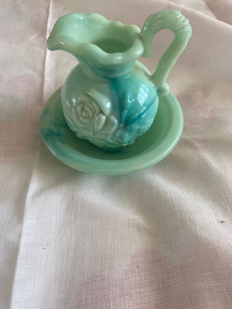 Jade green pitcher and bowl 