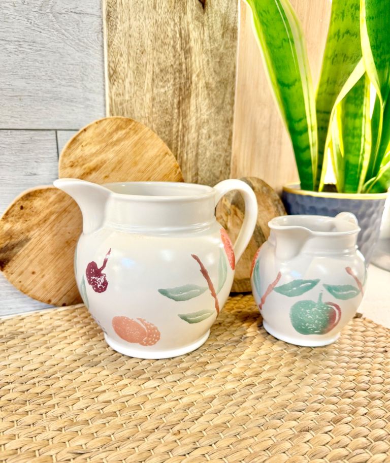 Two Ceramic Jugs with Fruit Design – Good Condition