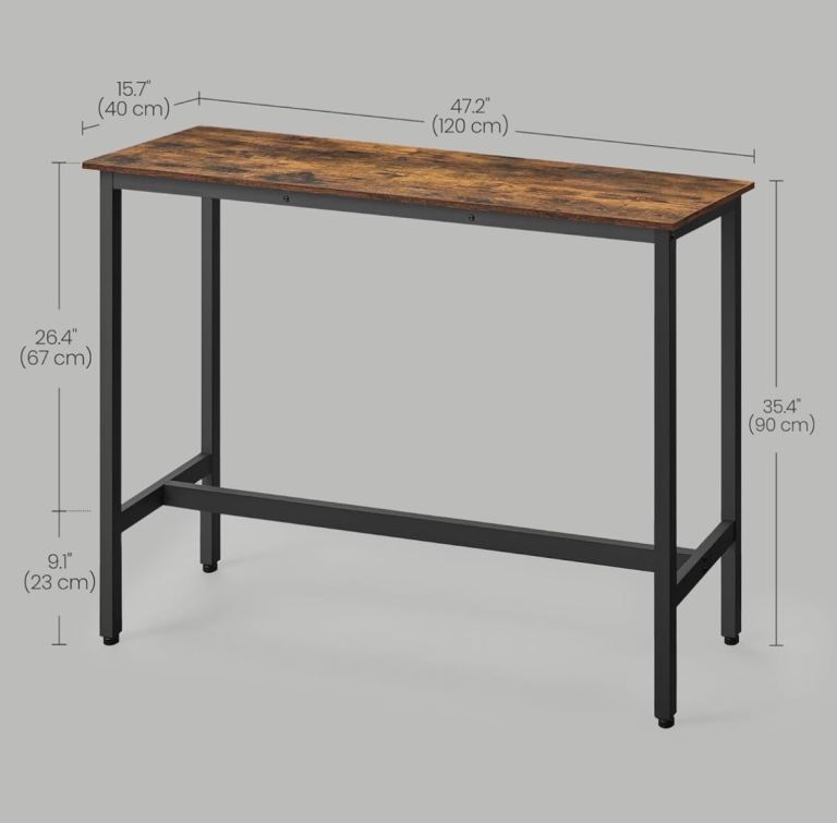  Kitchen Table, Pub Dining High Table, 40 x 120 x 90 cm, Easy Assembly, Industrial Design,