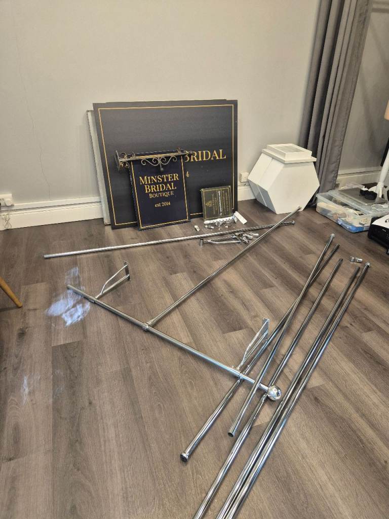 Metal Display Rails & metal Signage – Good Condition