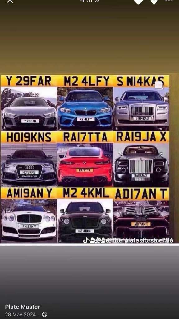 Number plates for sale
