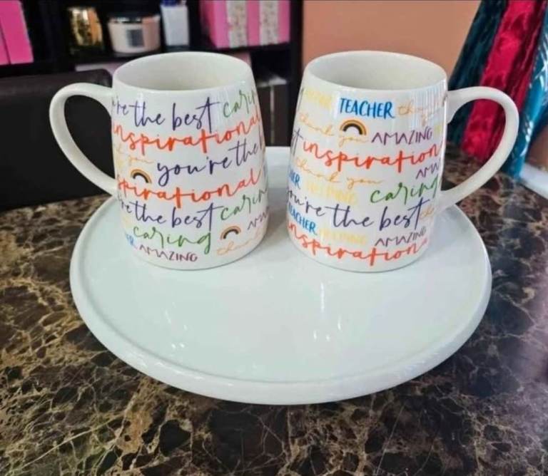 Pair of NEW Inspirational Teacher Mugs – Dishwasher/Microwave Safe