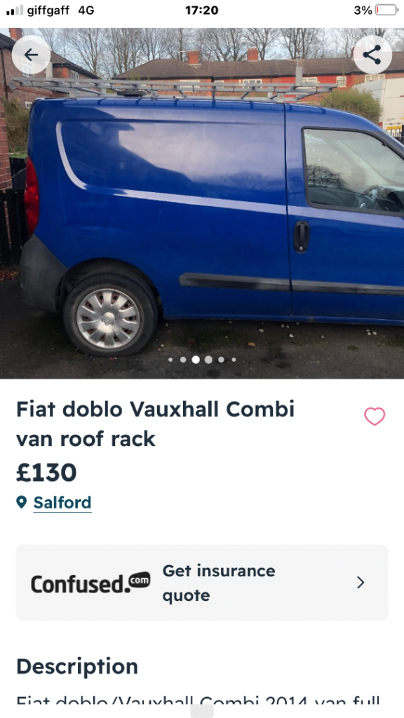 Fiat Dablo / Vauxhall combo  roof rack 