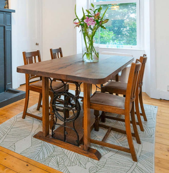 Handmade Dining Table and Chairs with Antique Singer Sewing Machine Legs