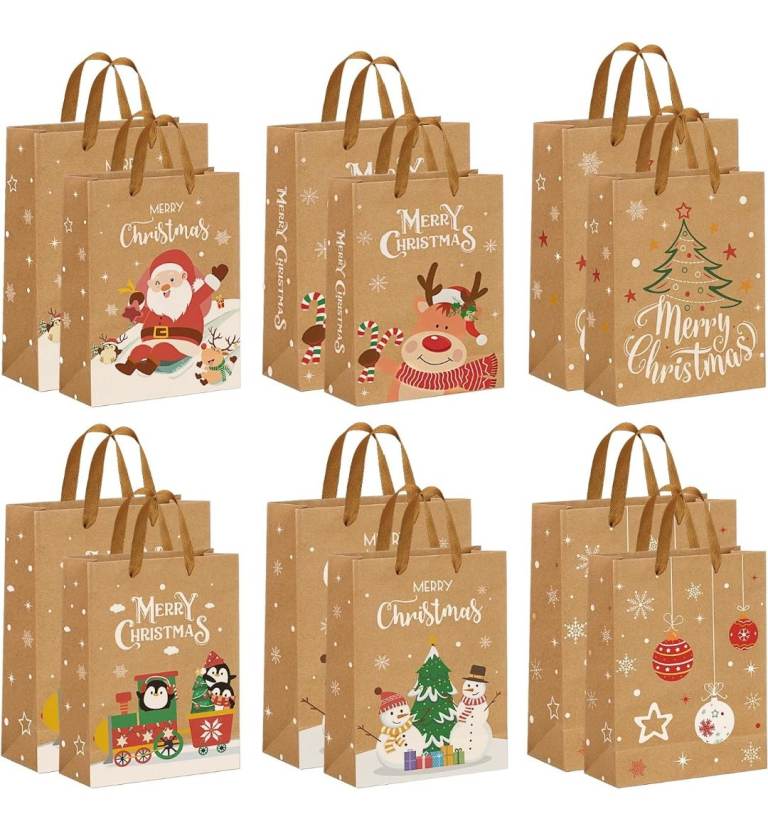 Christmas Brown Gift Bags 12 pcs