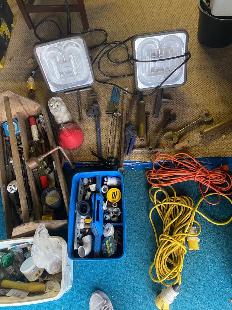 Large Job Lot of Tools, Lights, and Plumbing Bits