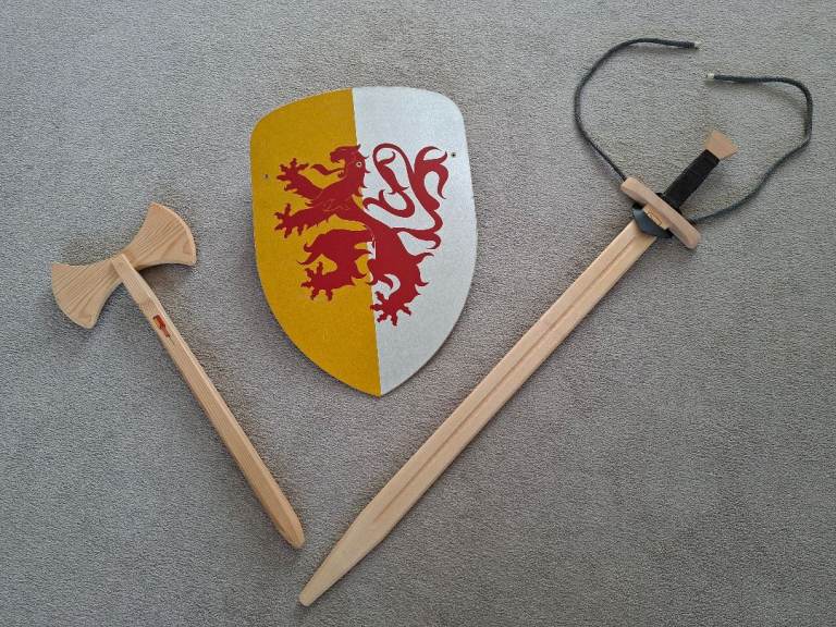 REDUCED - Play Items - Wooden Shield, Sword & Axe