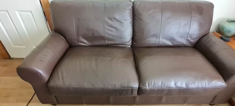 Comfortable Brown Leather Two-Seater Sofa – Good Condition