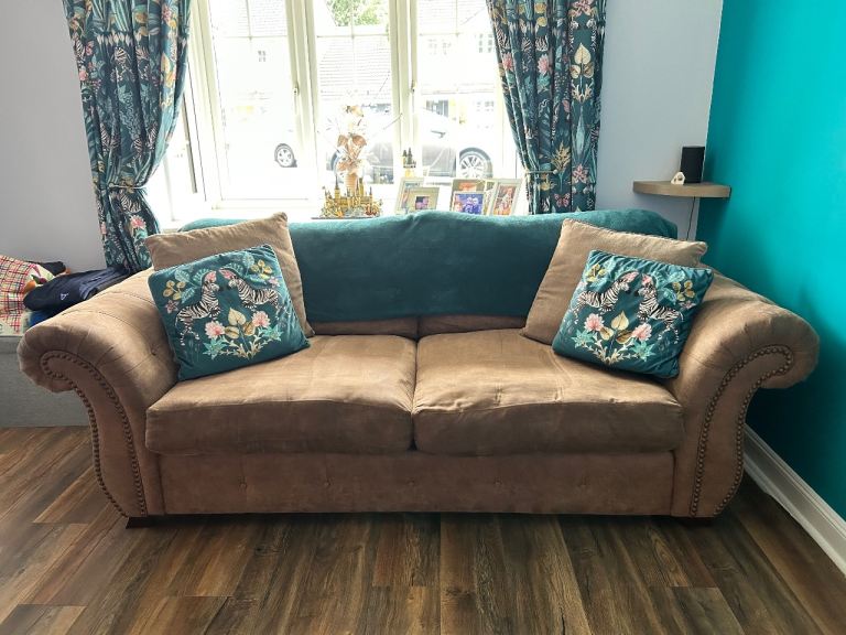 Tan colour 3 seater sofa bed